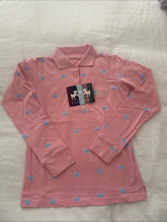 Equine Couture Other - Equine Couture Girls' Pink Long-Sleeve Polo with Blue Whales. Sz S NWT